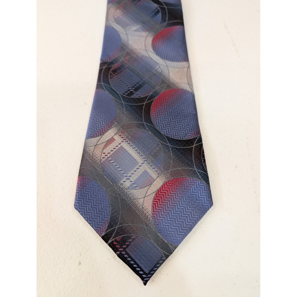 Geometric Circles Necktie Men's Blue Red Gray Micro Fiber Designer Italy 58.5"